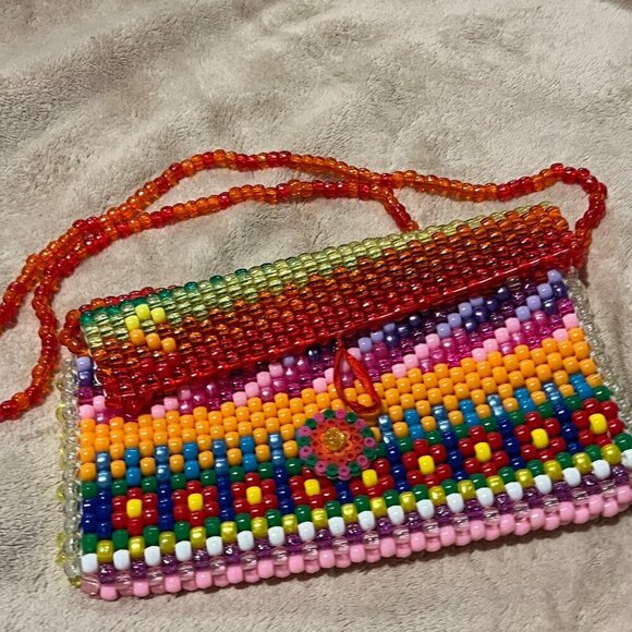 Kandi Beaded purse pocketbook bag pouch or shoulder purse. Fun festival vibes ra - Picture 5 of 11